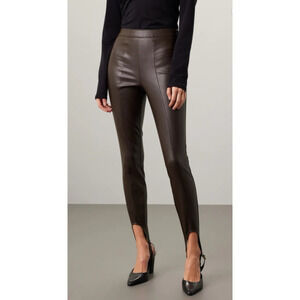AFRM LG Sydney Stirrup Faux Leather Legging Dark Brown High Waist Stretch Winter